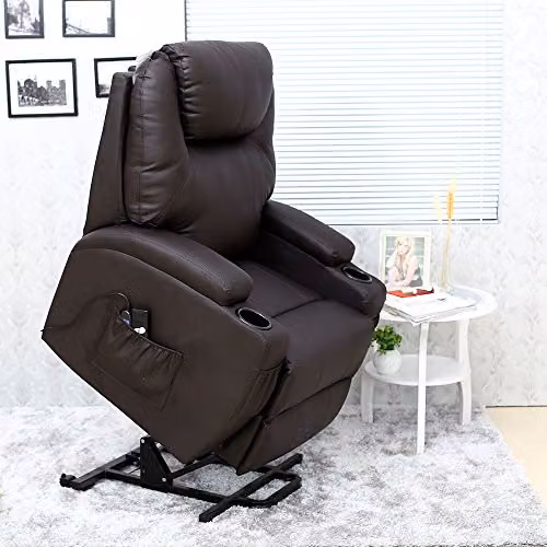 More4Homes Cinemo Electric Rise Recliner Massage Heat Armchair in Brown Bonded Leather – 2