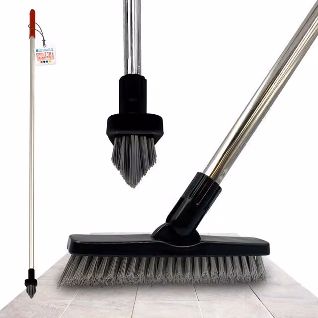 The Dustpan and Brush Store Colour-Coded Angled Grout Brush with Handle Swivel Tile and Corner Scrubber in Red and Yellow