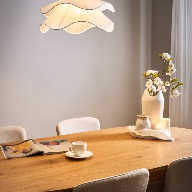 Wyld and Coco White Pendant Lamp with Double-Pleated Fabric Shade and Gold Metal Base – 1
