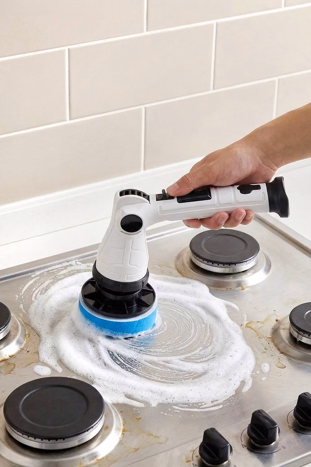 Living and Home 8 in 1 Cordless Handheld Electric Spin Scrubber with Long Handle, White – 2