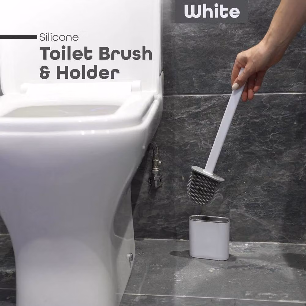 NESTLUNE White Plastic Toilet Brush and Holder Set – 2
