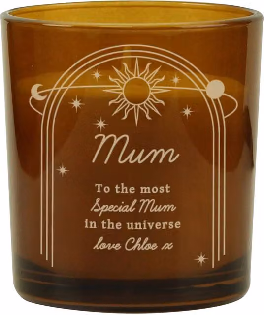 Personalised Memento Company Personalised Celestial Amber Glass Candle in Brown