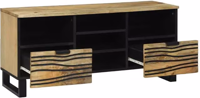Berkfield Home Modern Mango Wood TV Cabinet in Beige and Black, W: 100 cm, D: 33.5 cm, H: 46 cm – 1