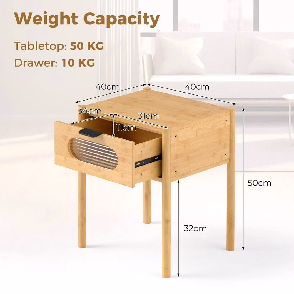 EONLION Bamboo Nightstand Bedside Table in Brown – 2