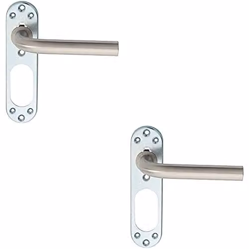 Loops 2 Pack Straight Lever Door Handles with Steel Inner Backplate in Brushed Silver Stainless Steel, 168mm
