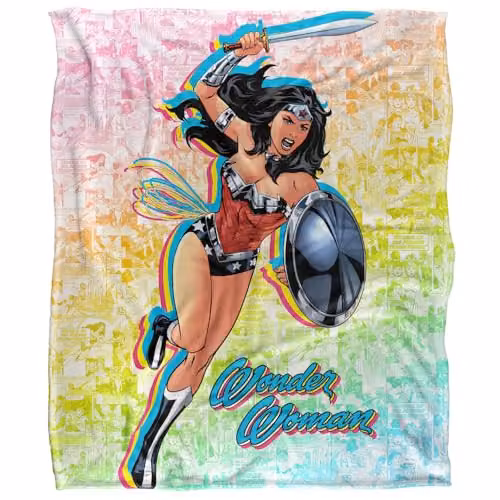 DC Comics Wonder Woman Super Soft Fleece Throw Blanket, Multicolour, W: 152 cm, D: 127 cm