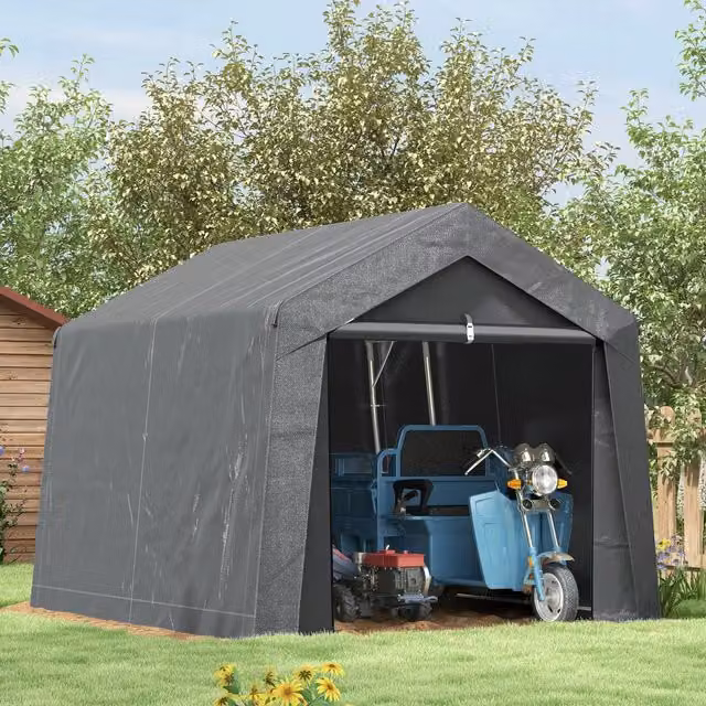 Outsunny Waterproof Garden Storage Shed Tent in Dark Grey with Galvanised Steel and PE Construction