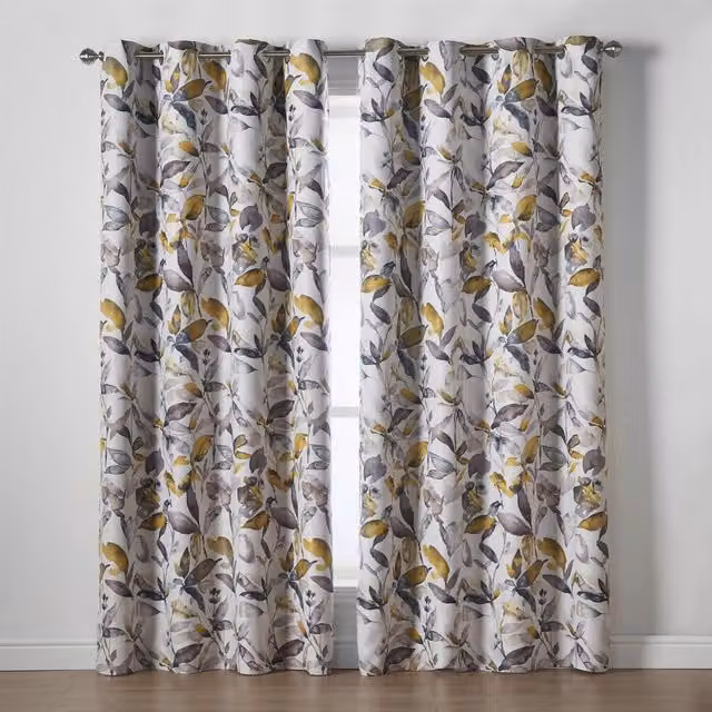 Alan Symonds Giverny Floral Eyelet Curtains, Yellow, Height: 229 cm, Width: 168 cm