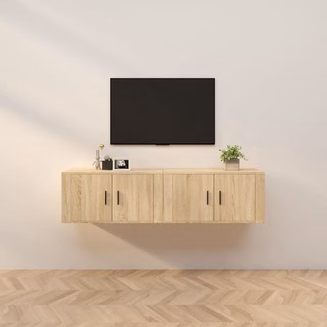 Berkfield Home Set of 2 Wall-mounted TV Cabinets in Sonoma Oak Brown, W/D/H: 80 x 34.5 x 40 cm