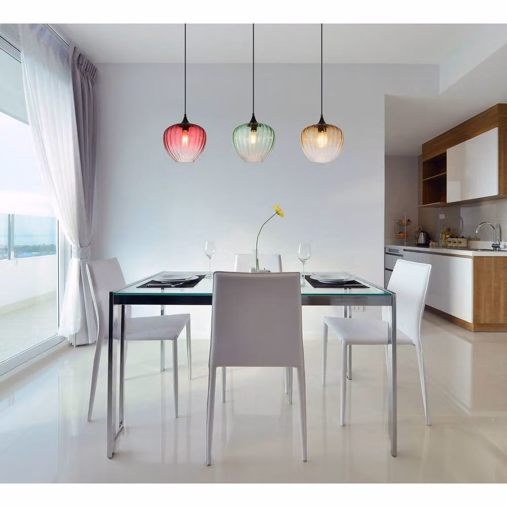 Netlighting Solveig Bar Pendant Light in Matt Black with Multicolour Red, Green and Amber Glass Shades, 3x E27, Height Adjustable – 2