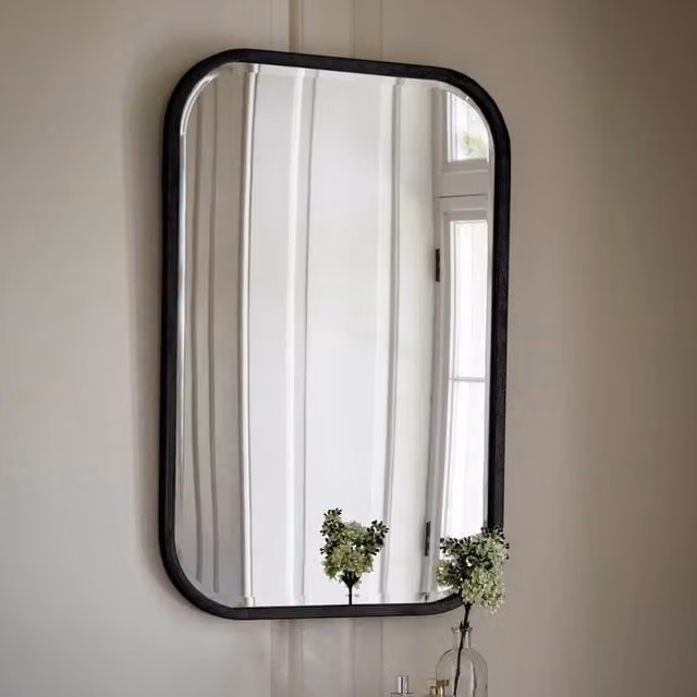 Agenzia 14 Modern Black Metal Frame Rectangular Wall Mirror W: 95.5 cm, H: 65.5 cm