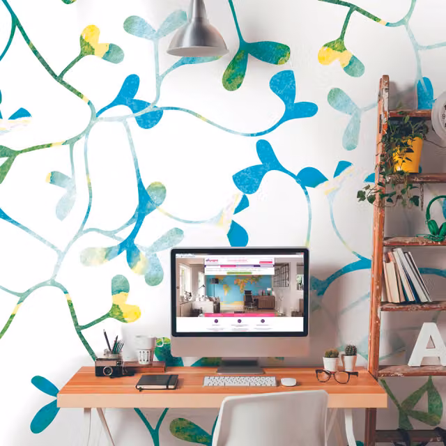 Origin Murals Watercoloured Petals Floral Wall Mural in Blue and Multicolour