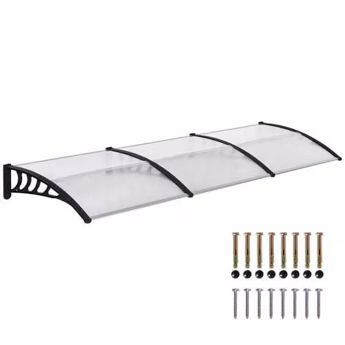 Outsunny Wall-Mounted Front Door Canopy Outdoor Awning Rain Shelter, Transparent, W: 96 cm, D: 27 cm, H: 303 cm – 1