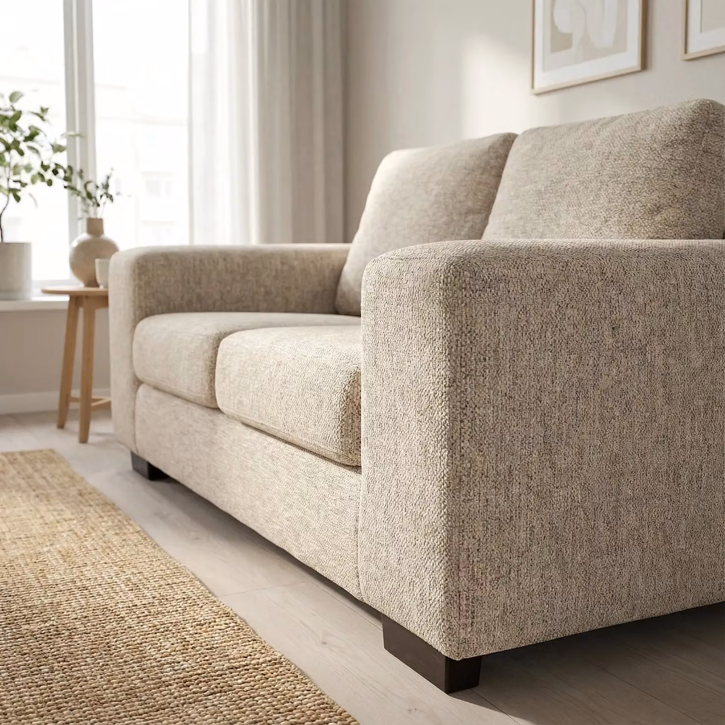 Abakus Direct Boston 2 Seater Modern Fabric Sofa in Beige with Solid Wood Frame, W/D/H: 160 x 95 x 83 cm – 3