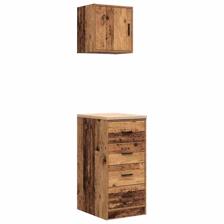 Berkfield Home Wall Mounted Garage and Workshop Cabinets, 2 Piece Set, Brown Old Wood Engineered Wood