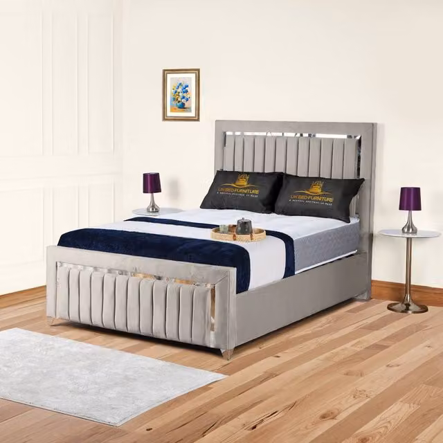 UK Bed Furniture Modern Upholstered Bed Frame in Grey, Size: 200 x 200 cm