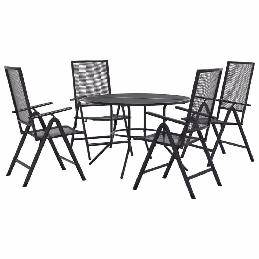 Berkfield Home 5-Piece Reclining Garden Chair Set in Anthracite and Black Powder-coated Steel – 2