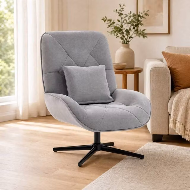 STILVORA Swivel Armchair with Lumbar Pillow in Light Grey – 1