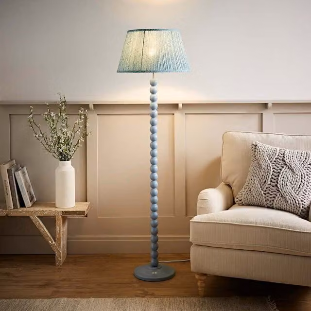 ValueLights Bobbins Pastel Floor Lamp with Pleated Fabric Shade in Powder Blue and Green