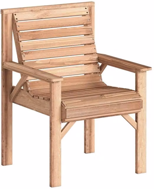 VOGREX Rustic Brown Lacquered Wood Garden and Dining Chair with Curved Seat