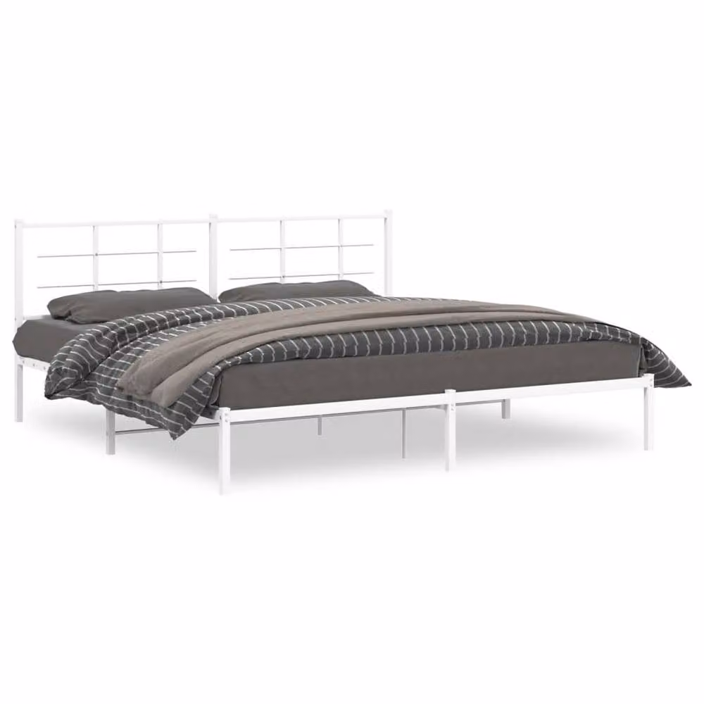 Berkfield Home Metal Bed Frame with Headboard in White, 200 x 200 cm – 2