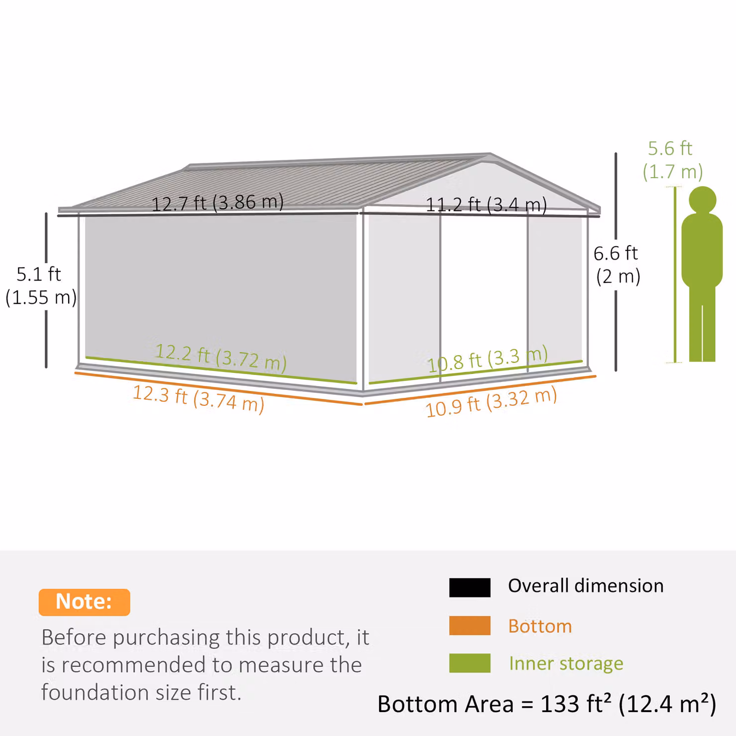 Outsunny Grey Galvanised Steel Pent Garden Shed with Double Doors and Foundation Ventilation – 3