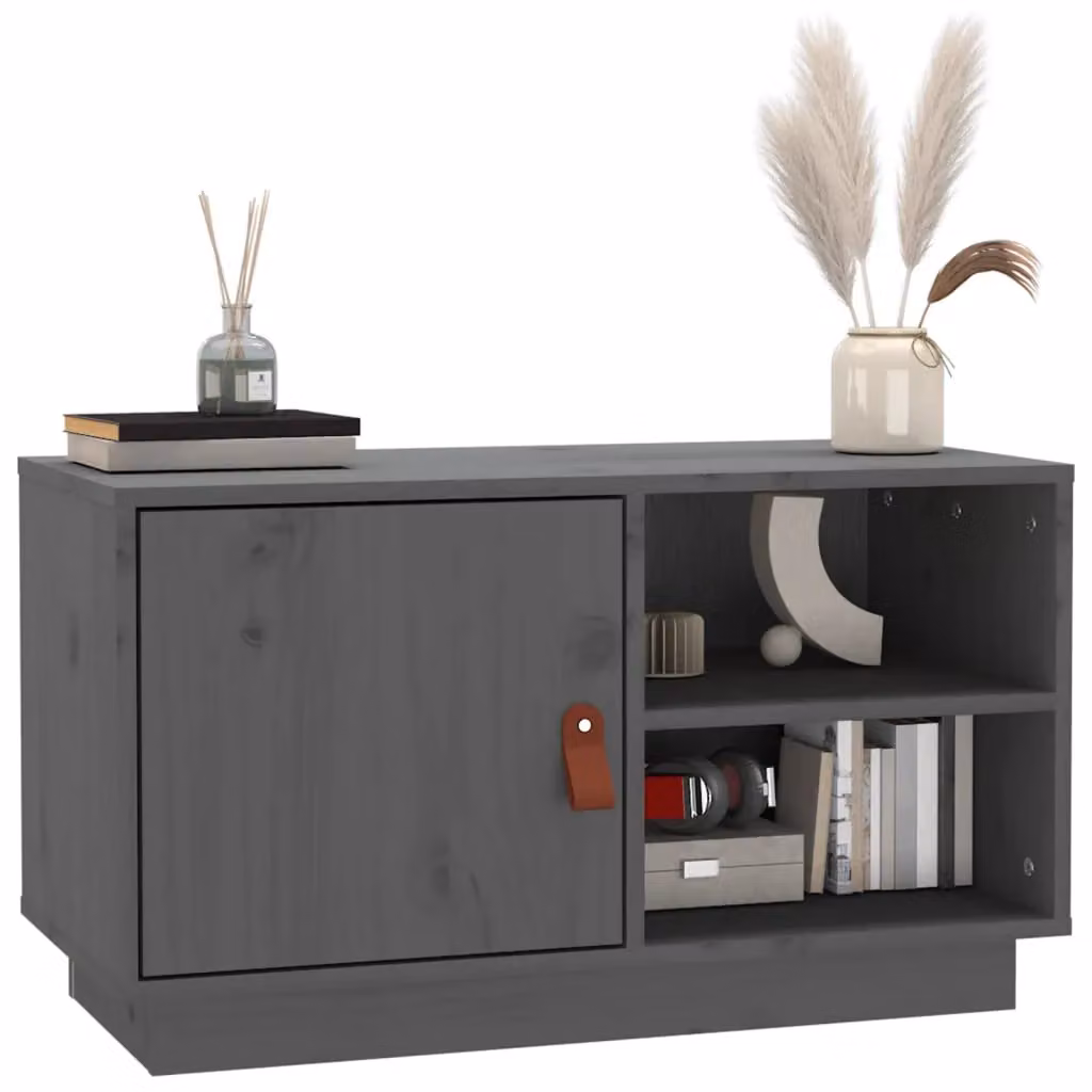 Berkfield Home Grey Rustic Solid Wood Pine TV Cabinet W/D/H: 70 x 34 x 40 cm – 3