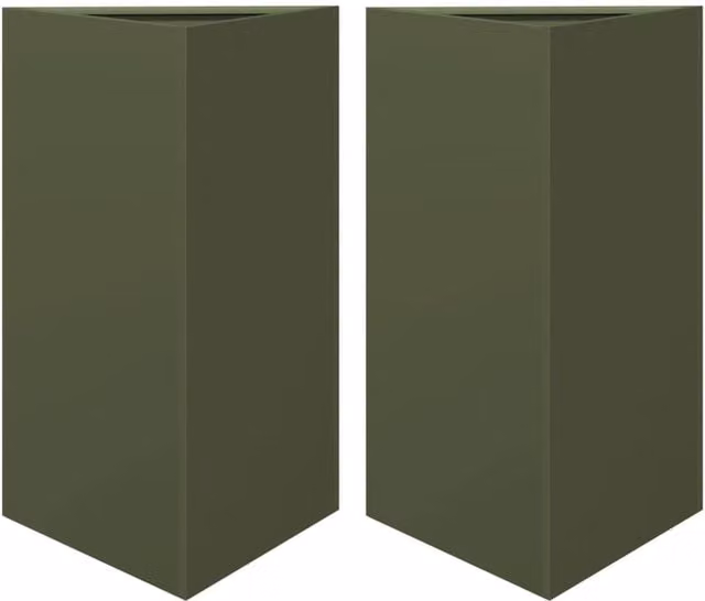 Berkfield Home Garden Triangular Steel Planters, 2 Pack, Green, W: 50 cm, D: 43 cm, H: 75 cm