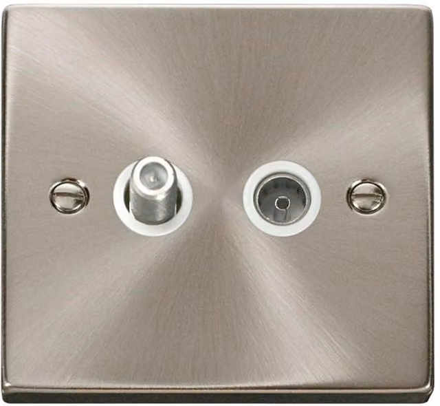 SE Home 1 Gang Satin Brushed Chrome Satellite and Coaxial Flush Socket in Metallic Silver
