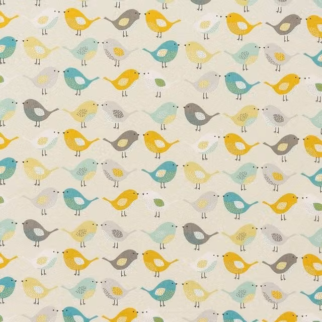Terrys Birds Fabric in Ochre and Multicolour