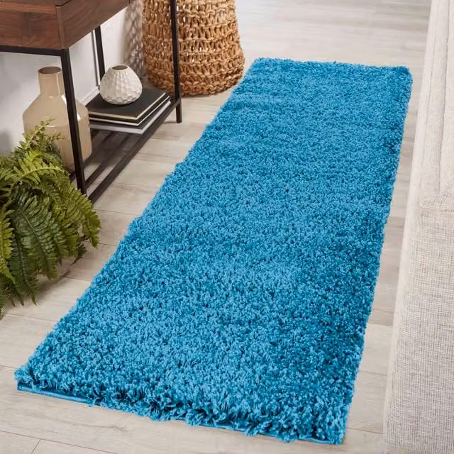 Desire Rugs Plain Fluffy Shaggy Area Rug, Petrol/Turquoise, W: 60 cm, L: 220 cm