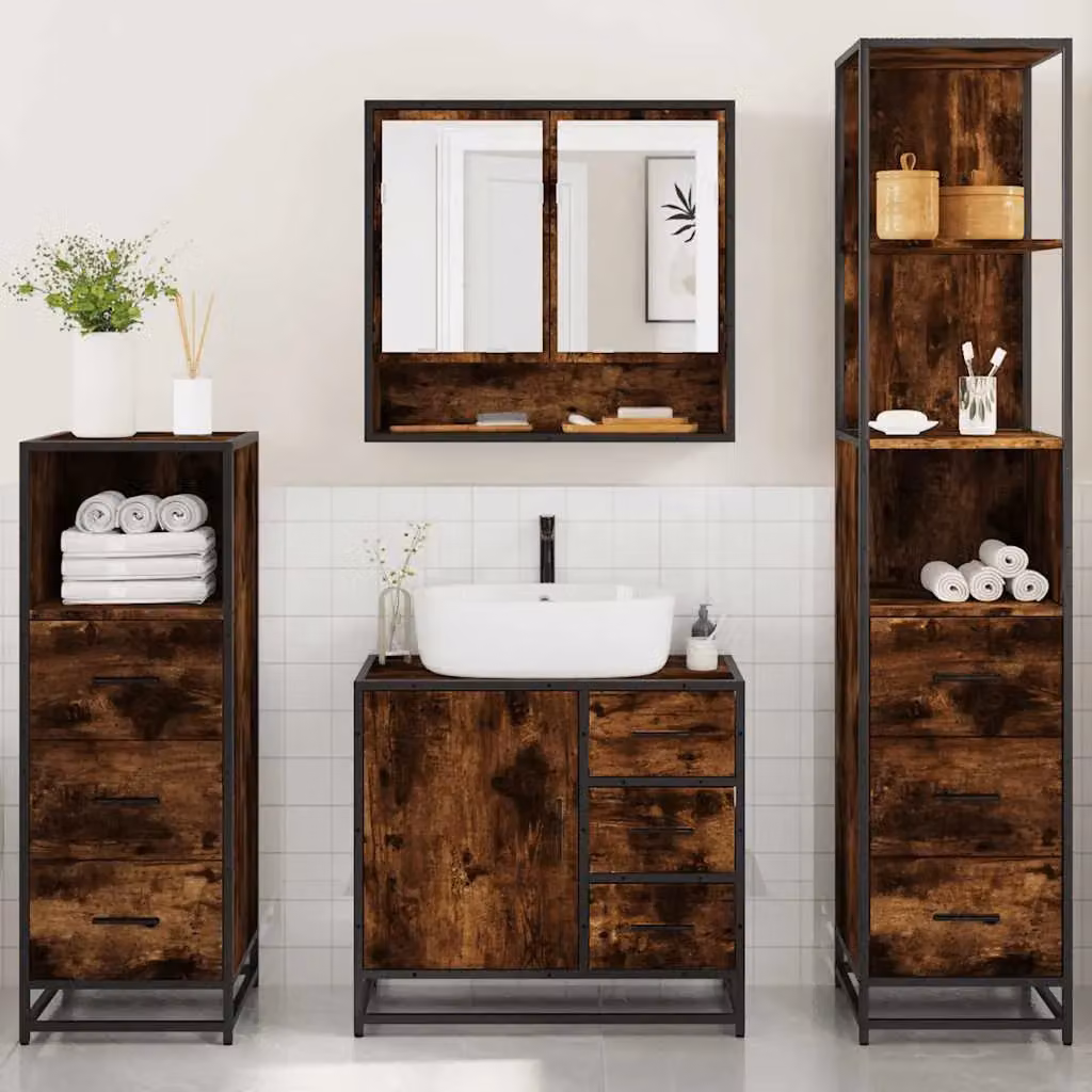 Berkfield Home 4-Piece Industrial Bathroom Furniture Set in Smoked Oak Brown – 2