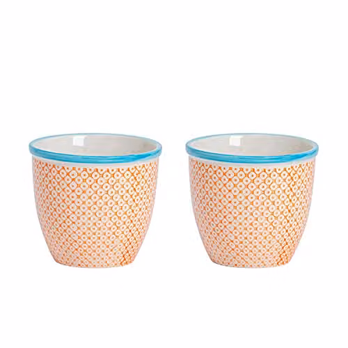 Nicola Spring Floral Patterned Ceramic Tabletop Plant Pots, Orange and Blue, Pack of 2, Diameter: 14 cm, Height: 12.5 cm