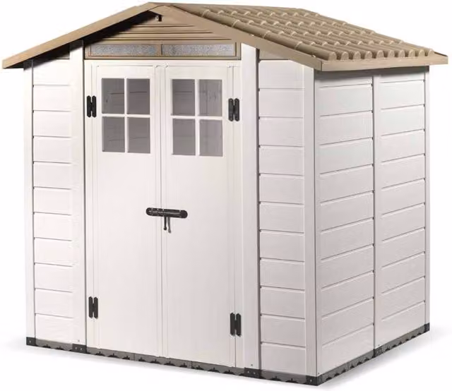 Shires Tuscany Evo Apex Plastic Shed with Double Doors and 2 Windows, White, W: 195 cm, D: 162.5 cm, H: 217 cm