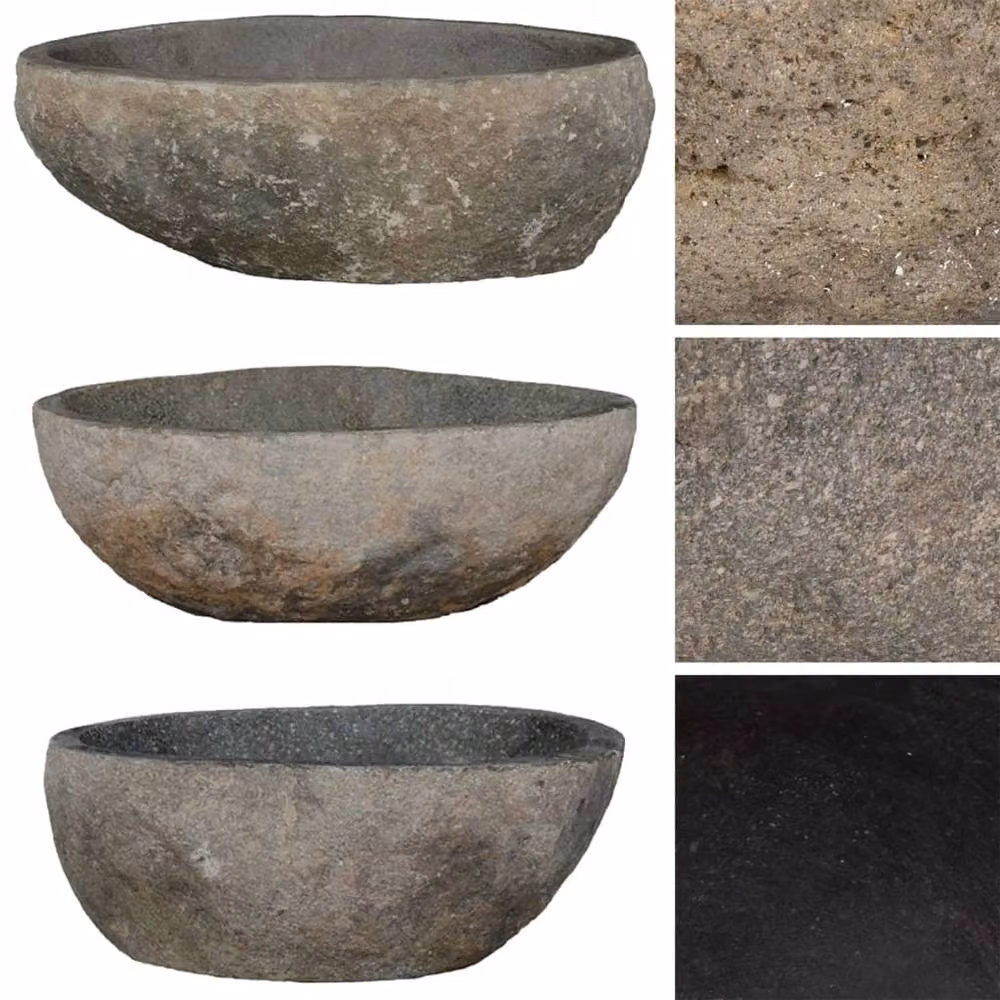 Berkfield Home River Stone Oval Basin in Black W: 38 cm, D: 24 cm – 3