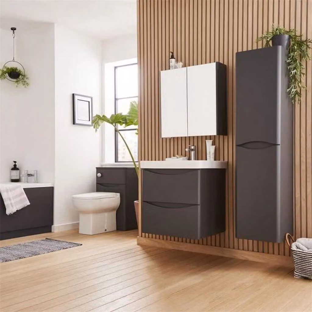 Clifton Matt Graphite Floor Standing 2-Drawer Bathroom Unit with Ceramic Basin, Width: 500 mm, Height: 84 cm, Depth: 46 cm – 2