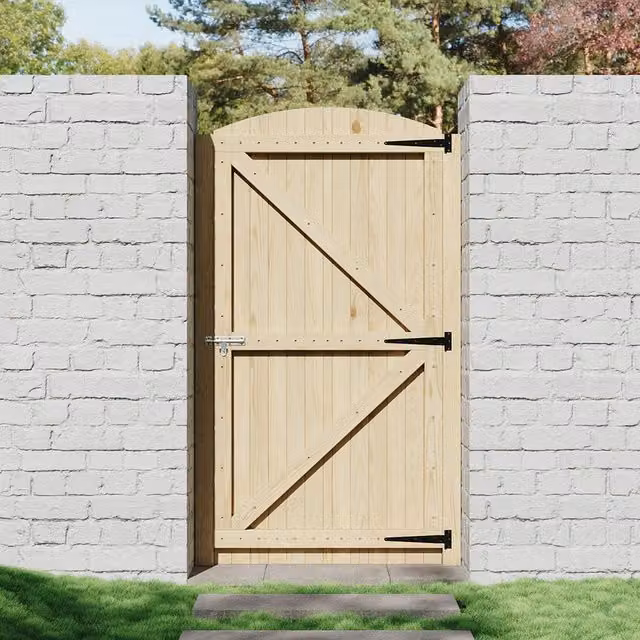 Livingandhome Arch Top Wooden Garden Gate with Latch in Yellow, Width: 90 cm