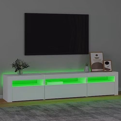 vidaXL Modern White TV Cabinet with Integrated LED Lighting, W: 195 cm, D: 35 cm, H: 40 cm – 2