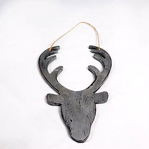 Shatchi Silver Wooden Hanging Reindeer Head Christmas Wall Decoration, 26 cm – 2