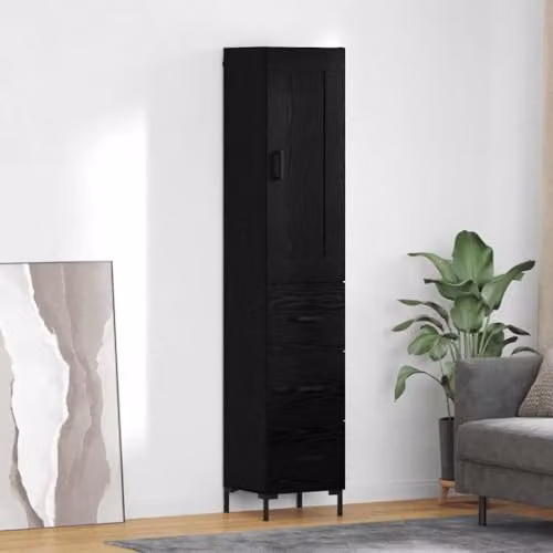 vidaXL Modern Black Highboard with Internal Drawers and Shelves, W/D/H: 34.5 x 34 x 180 cm – 2