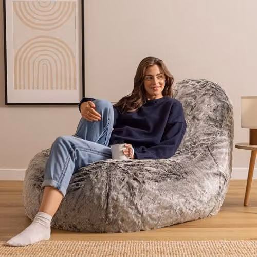 icon Soho Faux Fur Bean Bag Lounger in Grey – 2