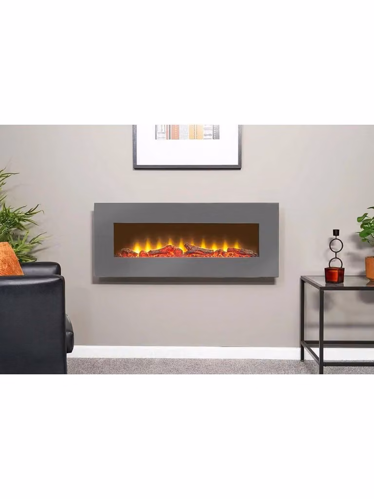 Adam Fireplaces Sureflame Electric Wall Mounted Fire with Remote, Grey, W: 106.6 cm, H: 43.3 cm, D: 11.2 cm