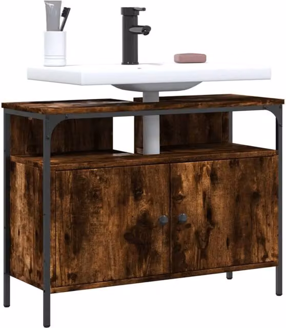 Berkfield Home Bathroom Sink Cabinet in Smoked Oak Brown, W/D/H: 80 x 30 x 60 cm