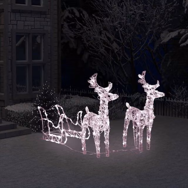 Berkfield Home Reindeers and Sleigh Christmas Decoration with 160 Multicolour LEDs, Height: 130 cm, White Acrylic