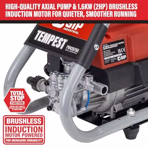 SIP Tempest PW420/150 Wall-Mount Pressure Washer, Red, 2175psi, 420L/hr, 6m Hose & Detergent – 3