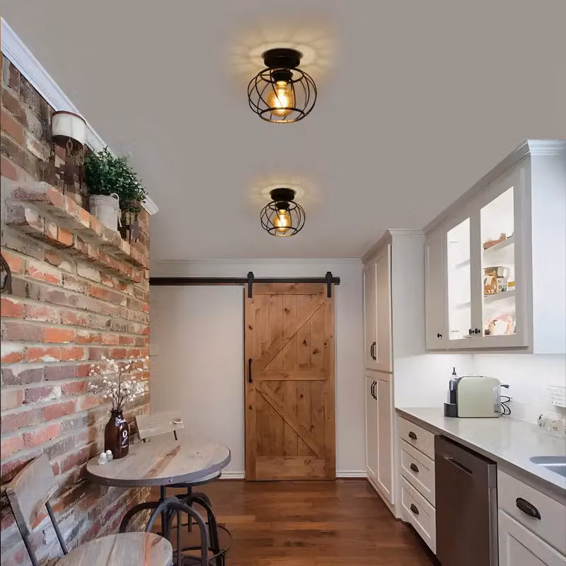 COMELY Industrial Black Metal Semi Flush Ceiling Light with E27 Socket – 2