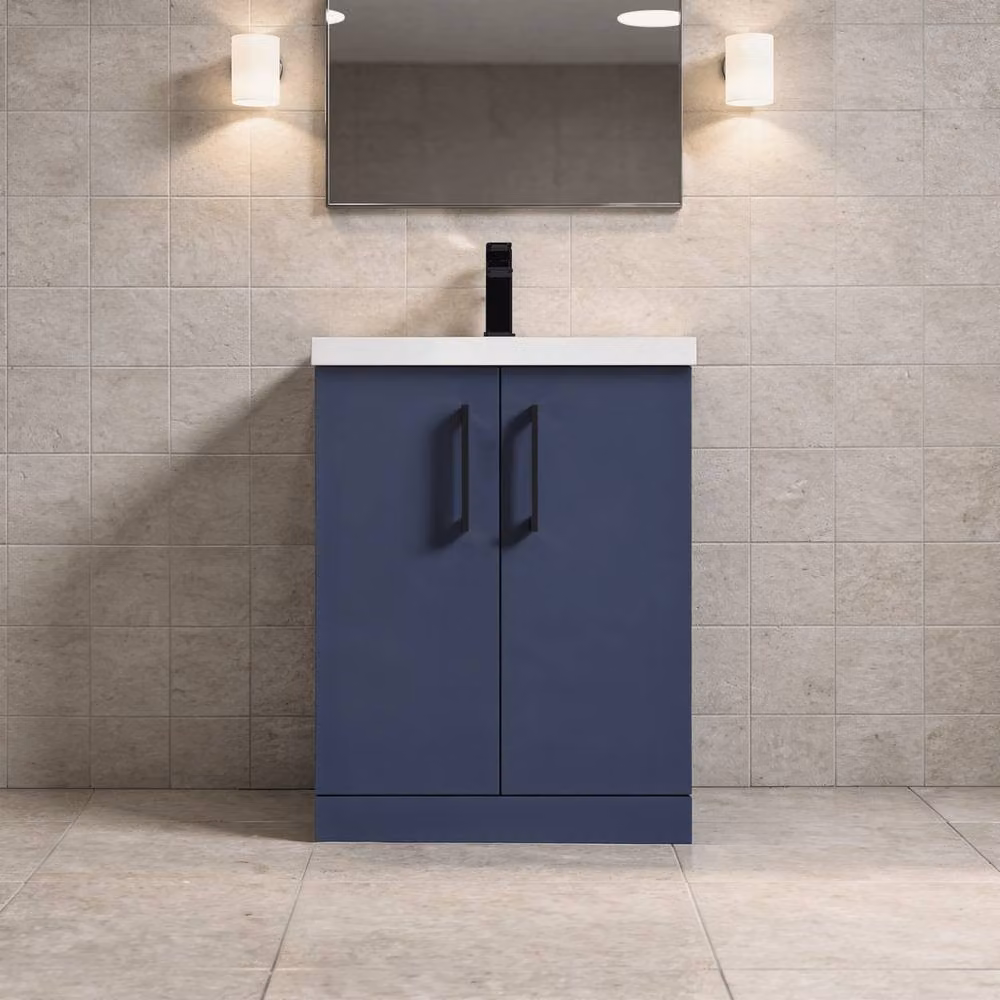 Balterley Contemporary Blue Floor Standing 2-Door Bathroom Vanity Unit with Basin, W: 60 cm – 2