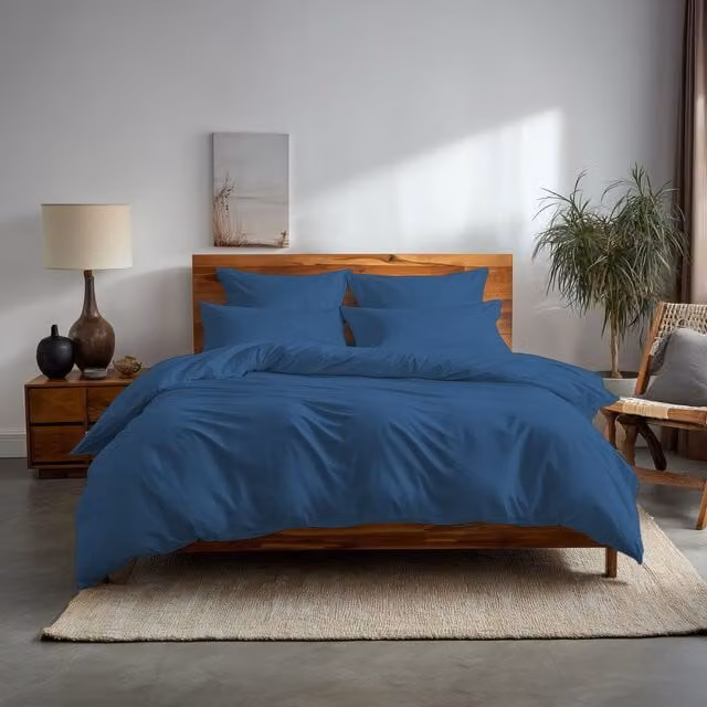 Home Sweet Home UK Plain Dyed Polycotton Duvet Cover and Pillowcase Set in Blue, Super King, 260 x 220 cm – 1