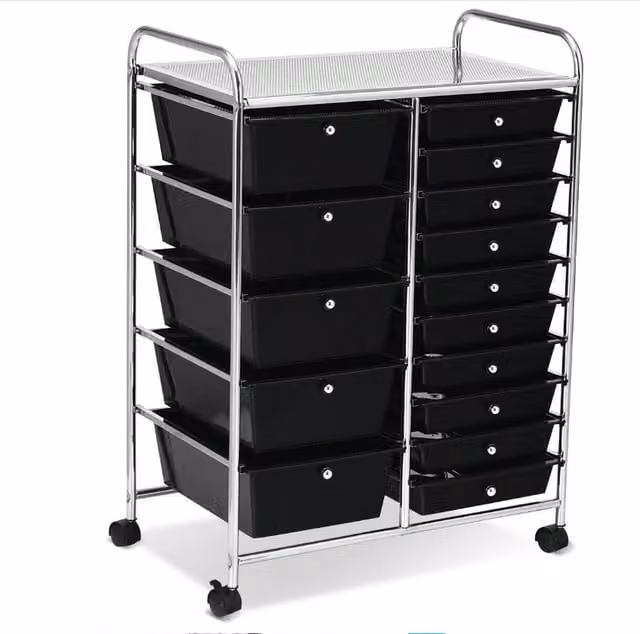Costway 15 Drawer Metal Storage Trolley with Castors in Black
