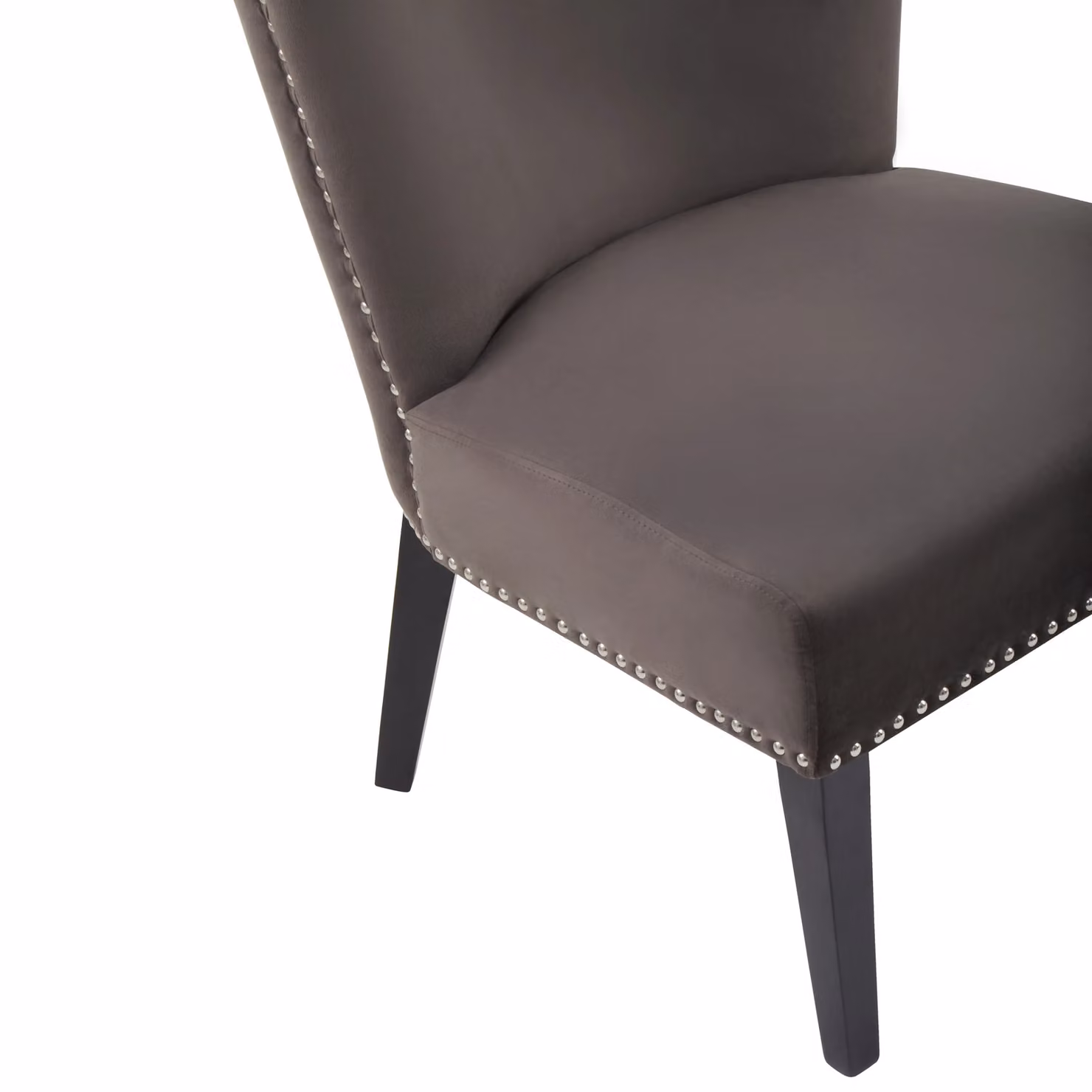 Interiors by Premier Orsina Velvet Winged Dining Chair in Grey and Black with Wooden Legs – 6
